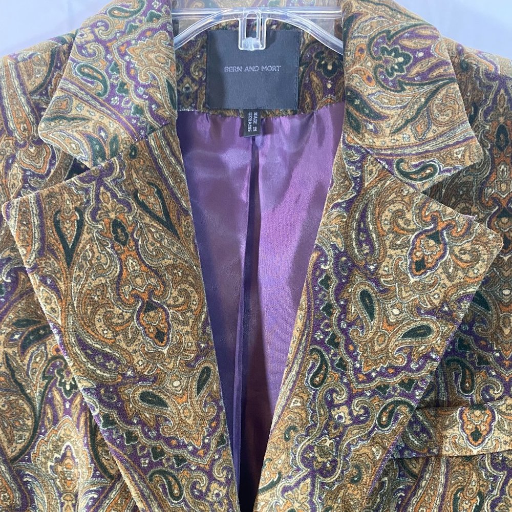 SOLD Bern And Mort Velour Single Breasted Brown Paisley Blazer NWOT - Picture 3 of 14